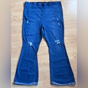 No Boundaries Dark Blue Distressed Flare Jeans Size 21